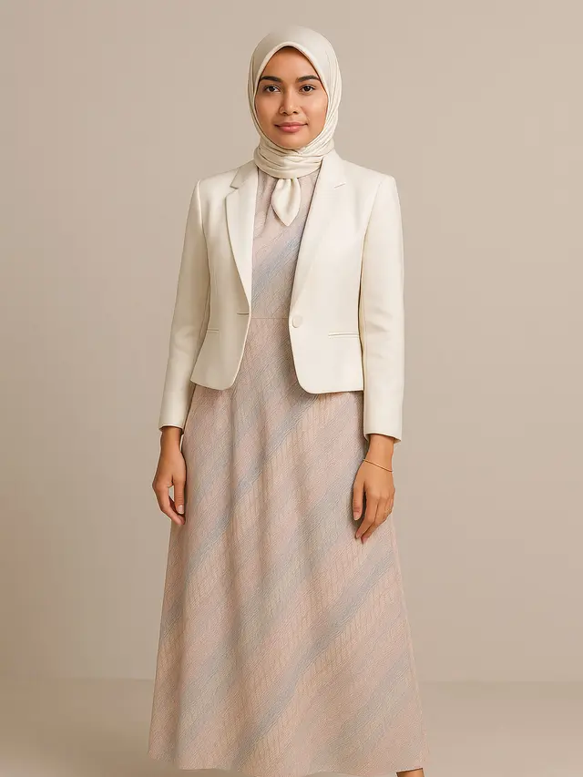 Gamis Batik dengan Blazer Polos (Foto: ChatGPT)