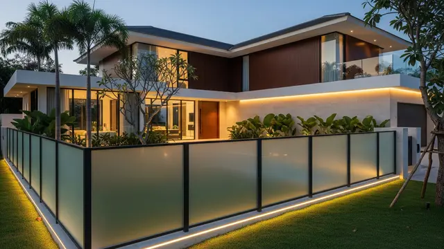 Pagar Kaca Buram dengan Rangka Aluminium