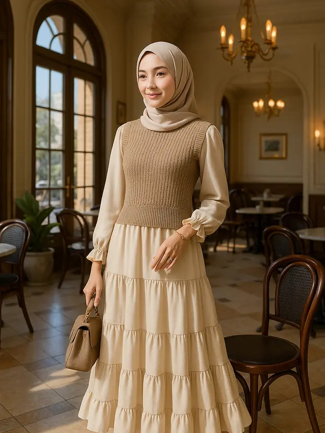 Model Gamis dengan Rompi Rajut