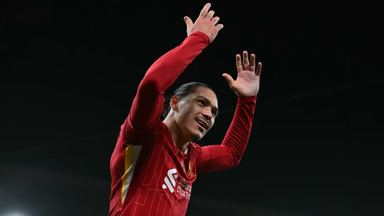 Selebrasi Darwin Nunez saat Liverpool menang atas Villa