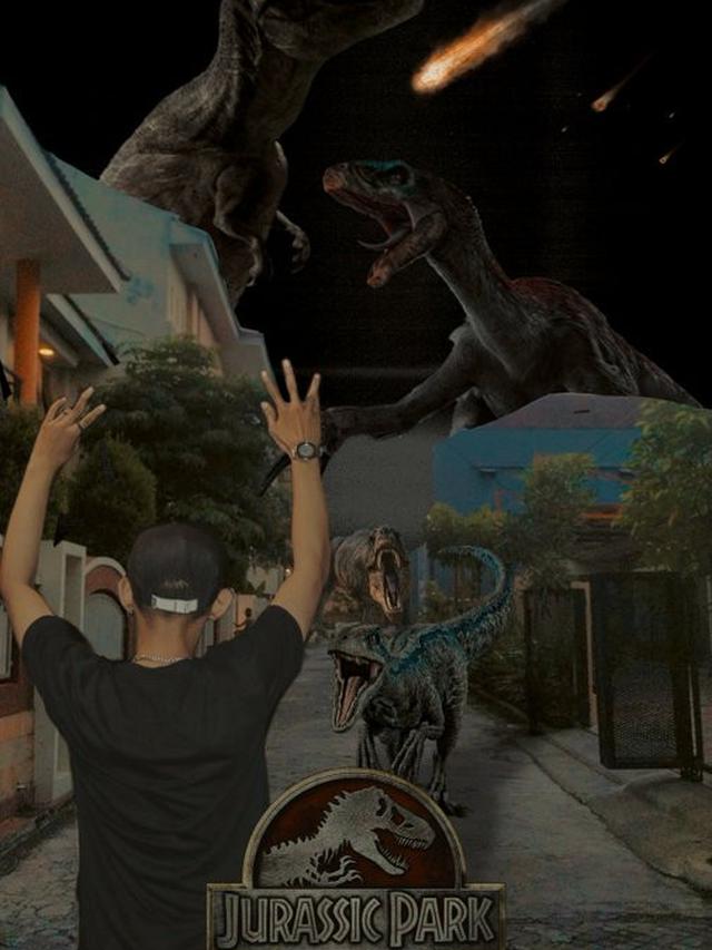 6 Editan Foto Jika Manusia Tinggal Bareng Dinosaurus Ini Kocak