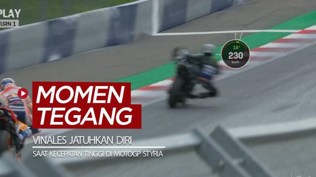 Berita video momen pembalap Maverick Vinales menjatuhkan diri dari motor dalam kecepatan tinggi saat balapan MotoGP Styria, Minggu (23/8/2020).