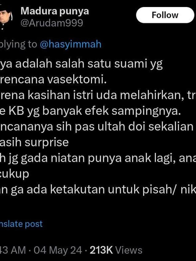 Vasektomi Pria Adalah Prosedur Kontrasepsi Permanen bagi yang Tidak Ingin Punya atau Tambah Anak (X.com/@hasyimmah)