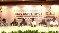 Menpar Arief Yahya saat Konferensi Pers Rakornas Kemenpar yang di gelar di Hotel Borobudur, Jakarta, 30-31 Maret 2017.