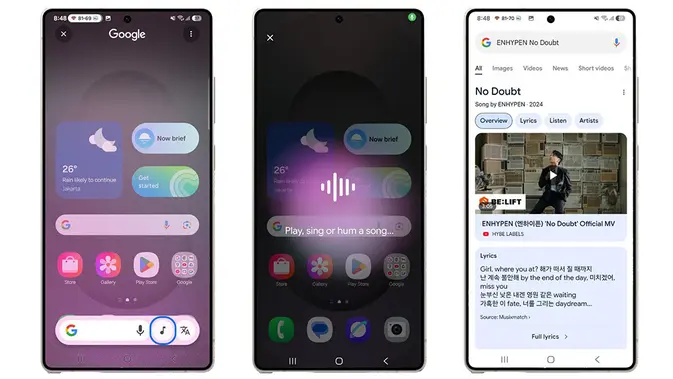 Cari lagu favorit dengan Circle to Search with Google. (c) Samsung