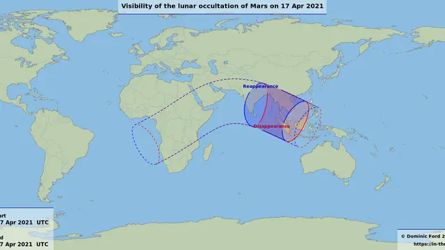 Peta Ketampakan Okultasi Mars oleh Bulan 17 April 2021. Sumber: in-the-sky.org via LAPAN.go.id