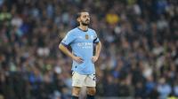 Bernardo Silva menunjukkan ekspresinya dalam pertandingan antara Manchester City melawan Arsenal di Premier League musim 2024/2025, Minggu malam (22/9/2024) WIB.