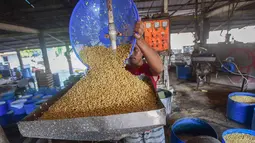 Aktivitas pekerja menyiapkan bahan pembuatan tahu di salah satu sentra produksi kawasan Pasir Putih, Kota Depok,  Jawa Barat, Senin (8/6/2026). (merdeka.com/Arie Basuki)