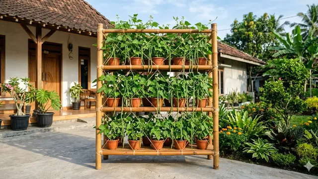Ide Kebun Buncis Gantung Memanfaatkan Rafia. AI