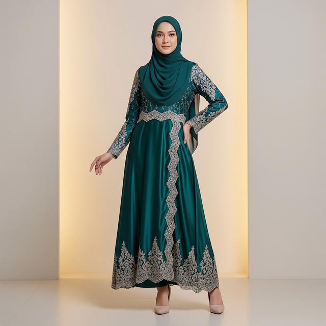 7. Gamis Satin Kombinasi Brokat