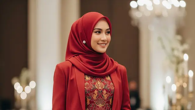 Model Gamis Batik Kombinasi Blazer Polos Formal untuk Acara Resmi