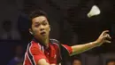 Saat itu Tim Thomas Indonesia diperkuat oleh Marleve Mainaky, Taufik Hidayat, Hendrawan, Budi Santoso, dan Rony Agustinus di sektor tunggal. (AFP/Peter Parks)