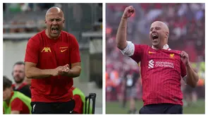 Arne Slot didapuk sebagai suksesor Jurgen Klopp sebagai pelatih Liverpool pada musim 2024/2025. Seperti diketahui, Slot tak banyak merombak pemain-pemain inti The Reds yang biasa dimainkan oleh Klopp. Hal tersebut membuahkan penampilan solid Liverpool sejak awal musim. The Reds memastikan gelar juara Liga Inggris pada pekan ke-34 dengan raihan 82 poin atau terpaut 15 angka dari Arsenal sebagai runner up. Ia juga tercatat sebagai pelatih Belanda pertama yang berhasil meraih gelar Liga Inggris. (Foto kolase: AFP)