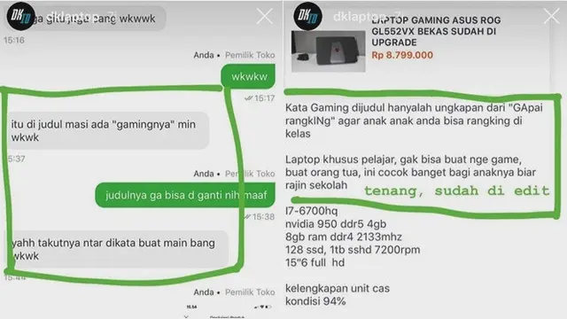 Chat Kocak Netizen Saat Mau Beli Laptop Gaming Ini Bikin Ketawa