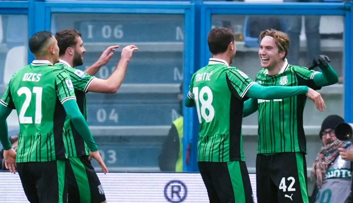 Gol Sassuolo dicetak oleh Kristian Thorstvedt. Sedangkan gol dari Parma dihasilkan oleh Mateo Pellegrino. (Massimo Paolone/LaPresse via AP)