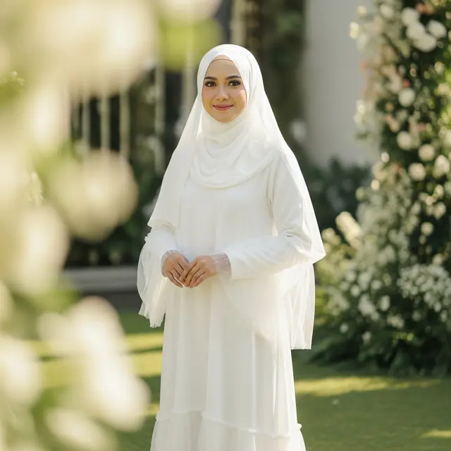9 Model Gamis Putih Simple untuk Pengajian dan Akad Nikah, Tampil Anggun