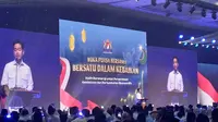 Wakil Presiden Gibran Rakabuming Raka dalam&nbsp;acara Kadin Indonesia&nbsp; di Jakarta International Convention Center (JICC), Jakarta, Jumat (14/3/2025). (Maul/Liputan6.com)