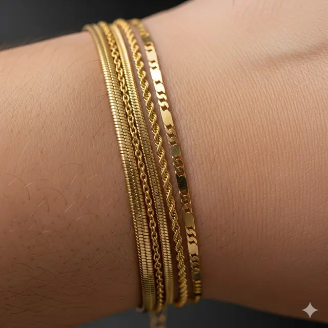 Gelang Layered (Rantai Tipis Bertumpuk)