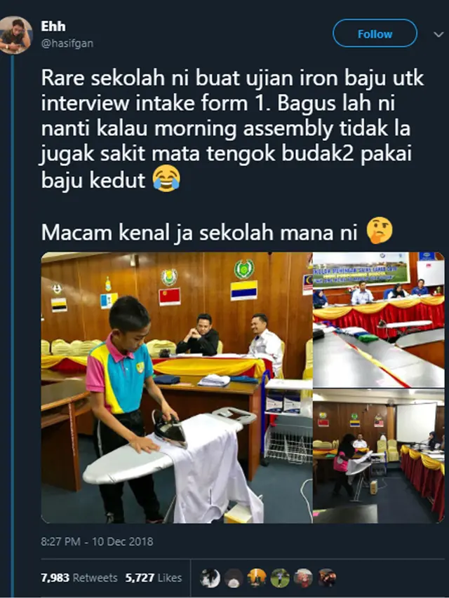 Viral Tes Masuk Sekolah Unik, Siswa Diuji Setrika Pakaian