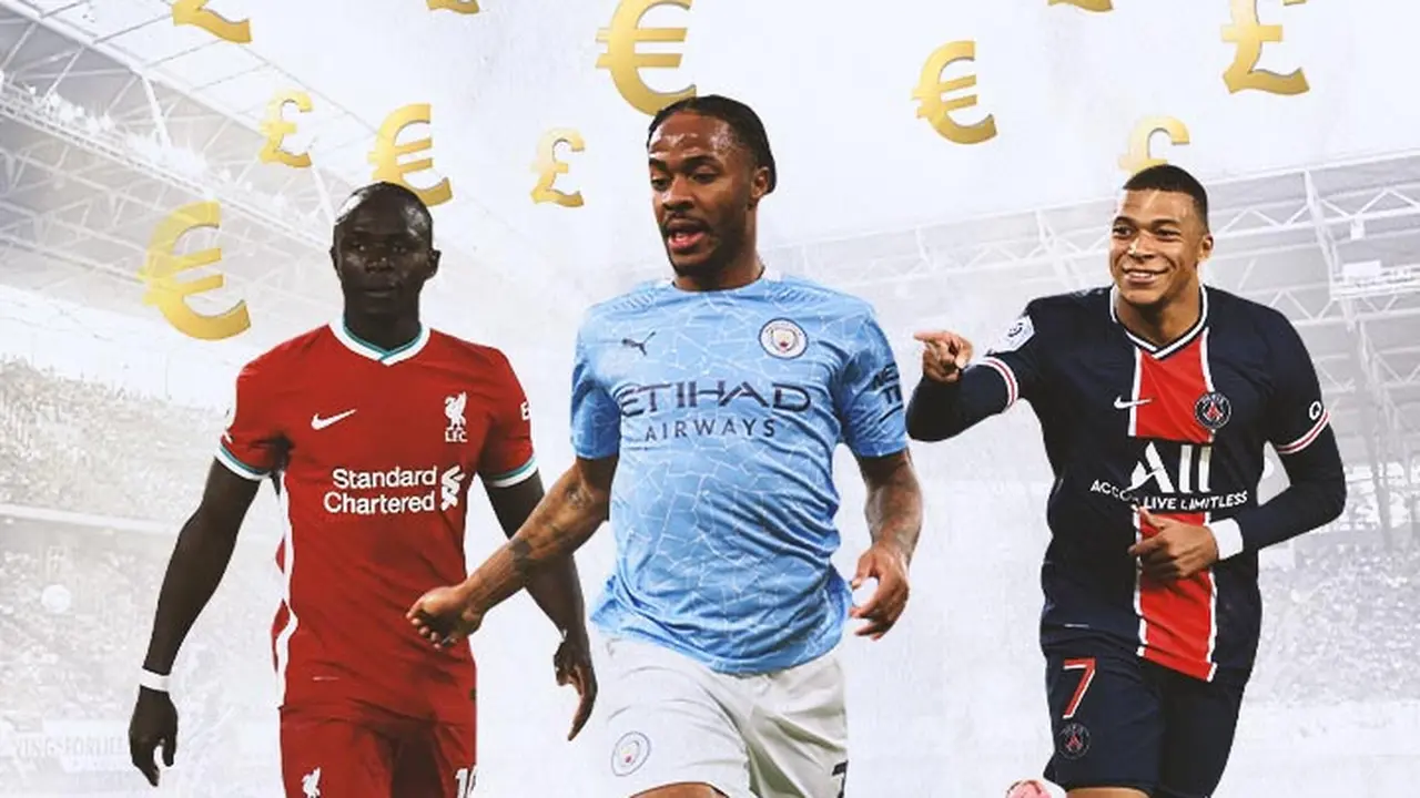 Ilustrasi - Euro dan Pounds, Sadio Mane, Raheem Sterling, Kylian Mbappe