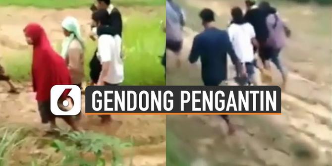 VIDEO: Kompak, Warga Gendong Pengantin Pria Lewati Jalan Berlumpur