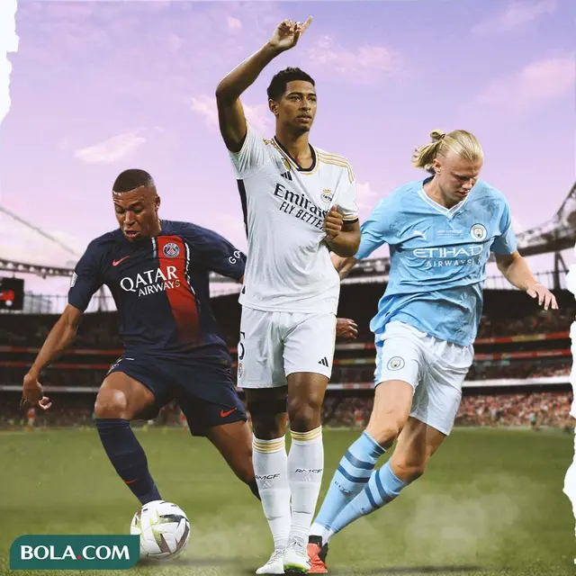 Ilustrasi - Kylian Mbappe, Jude Bellingham, Erling Haaland