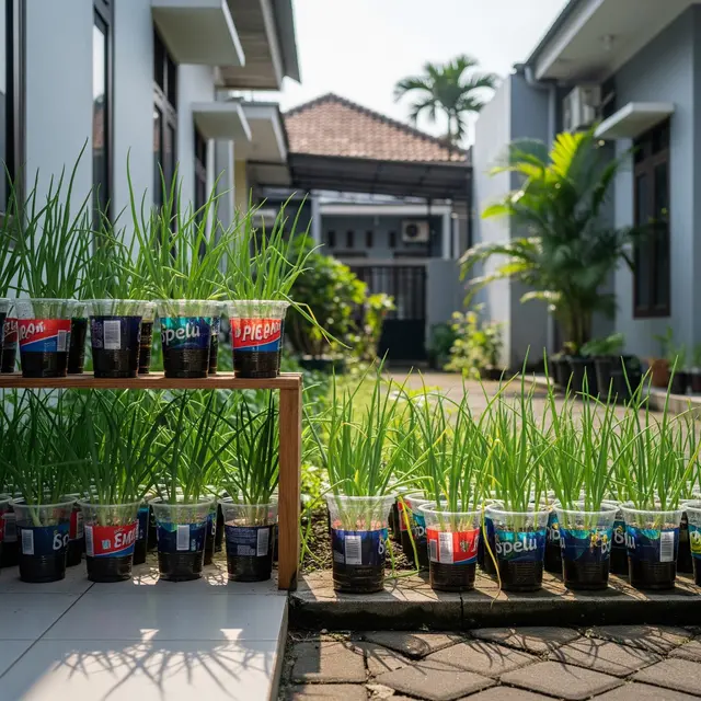 Cara Berkebun Bawang Daun di Cup Plastik Bekas Minuman, Mudah dan Ramah Lingkungan