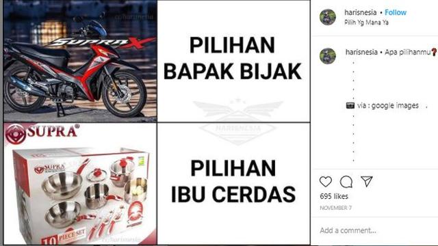 Meme Otomotif Pekan Ini Perbedaan Supra Pilihan Bapak Dan Ibu Otomotif Liputan6 Com Meski jokes bikinan mereka biasanya cenderung garing daripada penasaran, yuk langsung cek deretan meme yang telah dihimpun brilio.net berikut ini, minggu (28/6). perbedaan supra pilihan bapak dan ibu