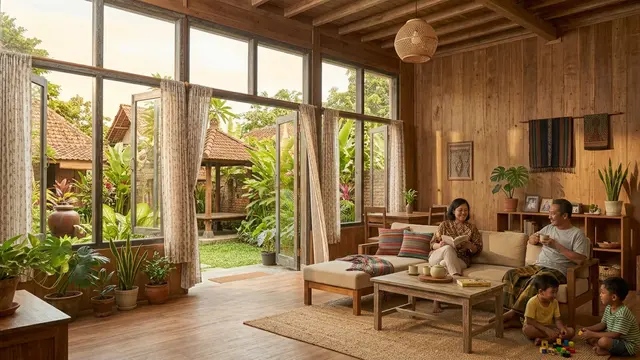 Desain Ruang Keluarga Rumah Kampung (AI Generated)