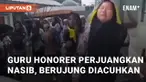 Guru honorer menangis sambil tertunduk lesu memperjuangkan nasibnya. Peristiwa ini terjadi di gedung DPRD Garut, Jumat (14/6/2024)
