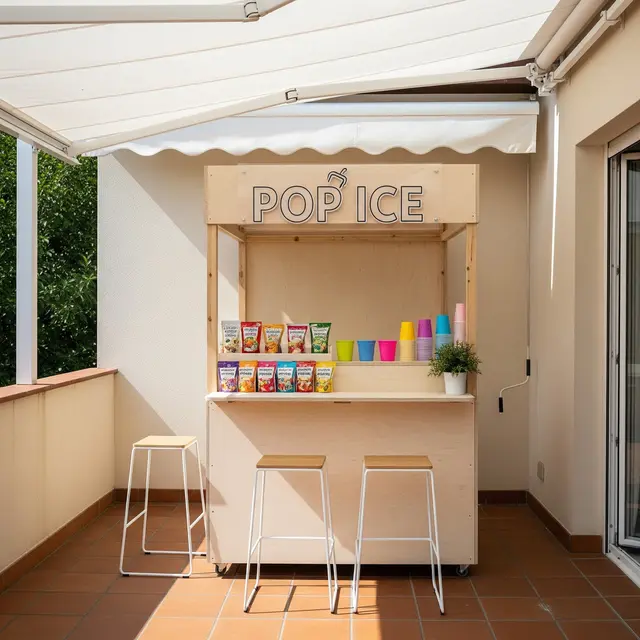 Desain Booth Pop Ice di Depan Rumah