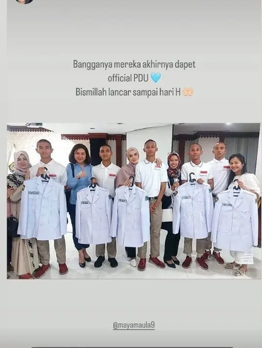 Melihat putranya kenakan seragam PDU, ia mengungkap rasa bangga dan bersyukur. [Instagram/mayamaula9]