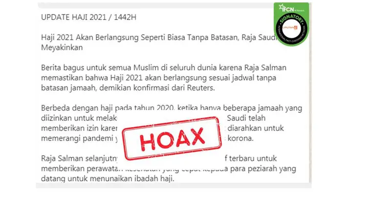 Cek Fakta Ibadah Haji 2021