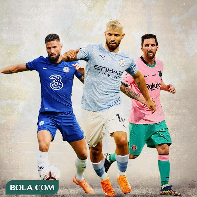 Ilustrasi - Olivier Giroud, Sergio Aguero, Lionel Messi