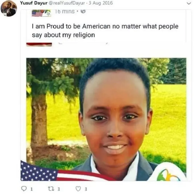 Bocah keturunan Somalia berumur 14 tahun, Yusuf Dayur, yang bertekad menjadi presiden Amerika Serikat pertama yang beragama Islam. (Twitter Yusuf Dayur/@realYusufDayur)