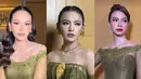 Di malam resepsi, bridesmaid pilihan Aaliyah Massaid kenakan kebaya bernuansa hijau olive. Intip model kebaya bridesmaid dari Alyssa Daguise, Mahalini Raharja, hingga Yuki Kato! [@alyssadaguise @mahaliniraharja @ranggibeautyartisan]