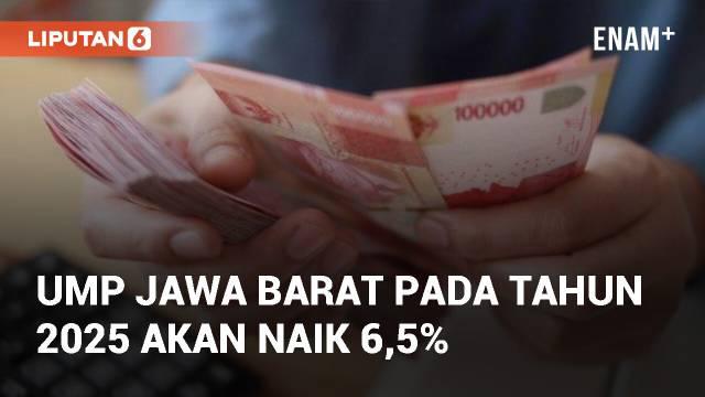 UMP Jawa Barat 2025 naik 6,5% atau Rp133.737,18 dari UMP 2024. UMP 2025 ditetapkan sebesar Rp2.191.238,18 berdasarkan perhitungan terbaru