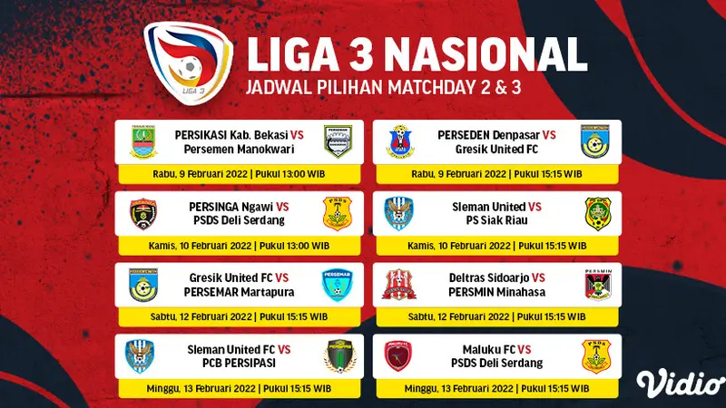 Link Live Streaming Liga 3 Nasional 2021/2022 Pekan Ini di Vidio, 9-13 Februari 2022