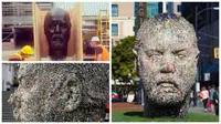 Patung bernama 'Gumhead' berisi tempelan permen karet. (Oddity Central)