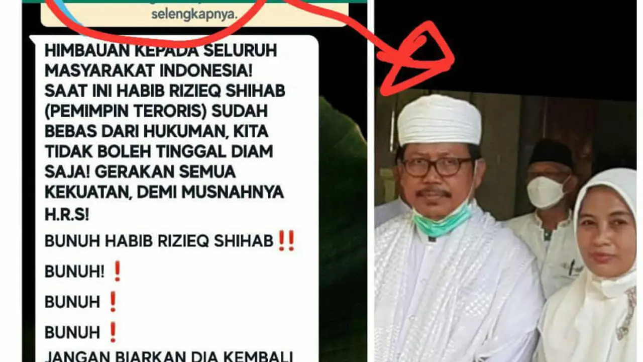 Hoaks ajakan bunuh HRS disandingkan dengan foto Ketua PCNU Semarang dan istri. (Sumber Foto: FB)