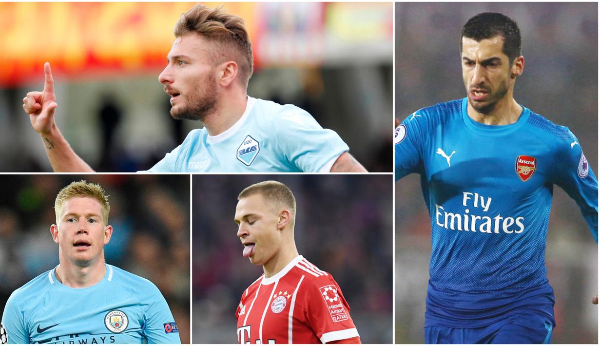 Berikut ini 7 pemain yang berhasil mencetak hat-trick assist di liga top Eropa musim ini. Diantaranya, Henrikh Mkhitaryan, Kevin De Bruyne dan Ciro Immobile. (Foto-foto Kolase dari AFP)