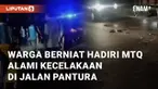 Serombongan warga yang akan menghadiri MTQ mengalami kecelakaan. Kecelakaan terjadi di jalan raya Pantura Karanganyar, Indramayu