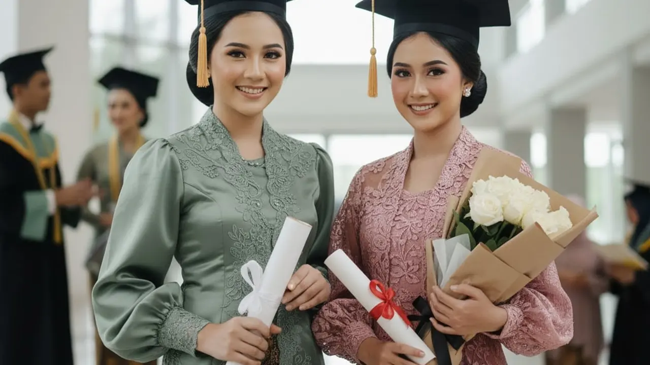 Kebaya Batik Lengan Balon Bordir Modern untuk Wisuda Tren 2025