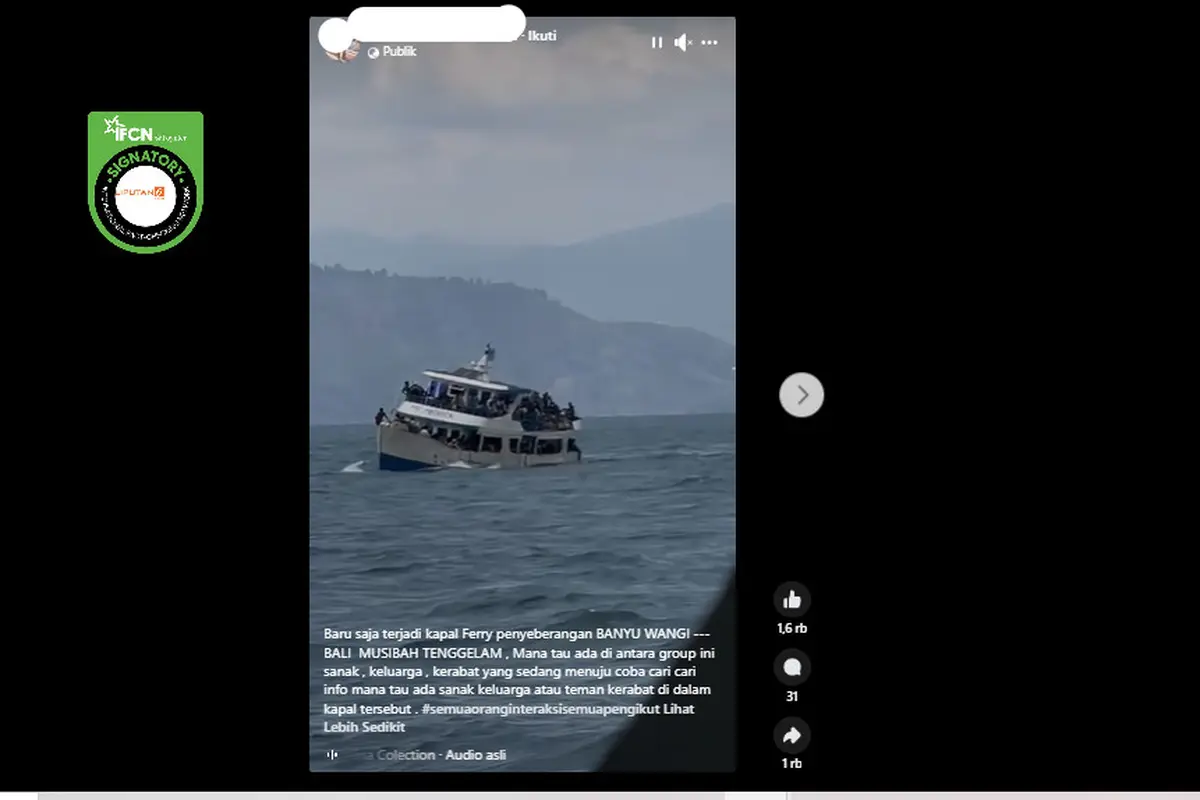 Tangkapan layar  klaim video kapal ferry penyeberangan Banyuwangi-Bali tenggelam