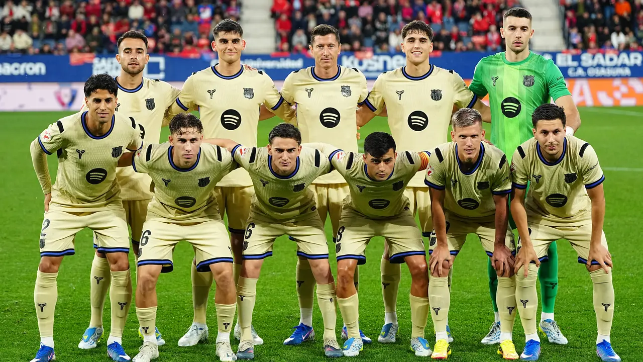 Starting XI skuad Barcelona saat bermain di markas Osasuna di pekan ke-34 Liga Spanyol 2025/2026 di El Sadar, Minggu (03/05/2026) dini hari WIB.