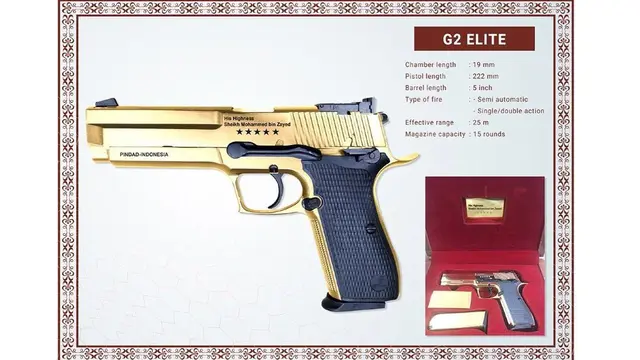 Pistol hadiah Prabowo untuk Putra Mahkota Abu Dhabi, Sheikh Mohamed bin Zayed Al Nahyan