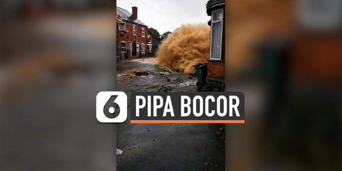 VIDEO: Pipa Air Bocor Bikin Jalanan di Inggris Banjir