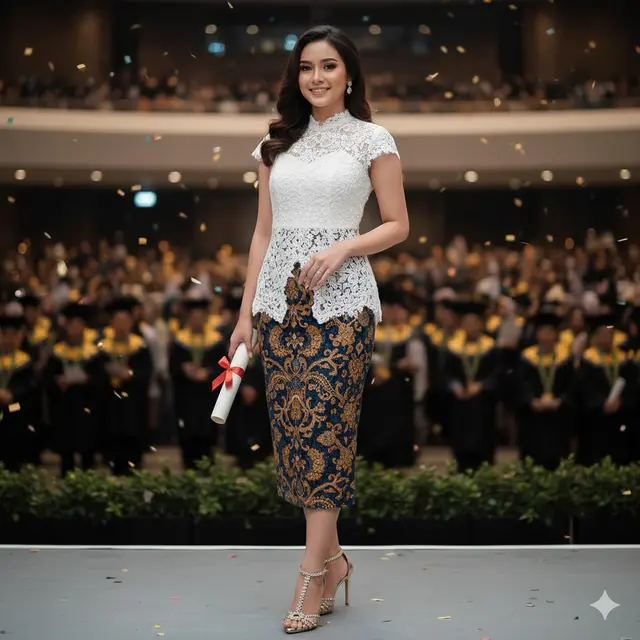 Model Dress Batik Brokat Pendek untuk Wisuda