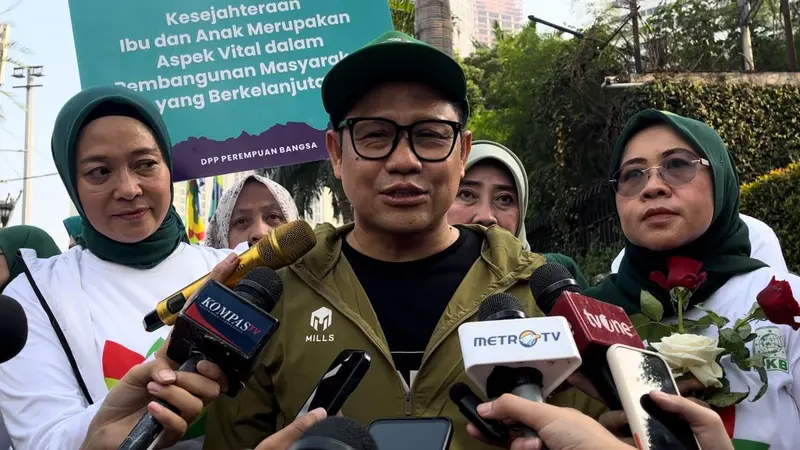 Wakil Ketua DPR RI Muhaimin Iskandar alias Cak Imin saat ditemui awak media di kawasan Bundaran HI, Jakarta, Minggu (21/7/2024).