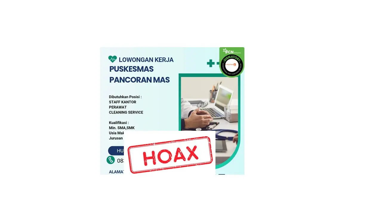 Cek fakta lowongan kerja di Puskesmas Pancoran Mas
